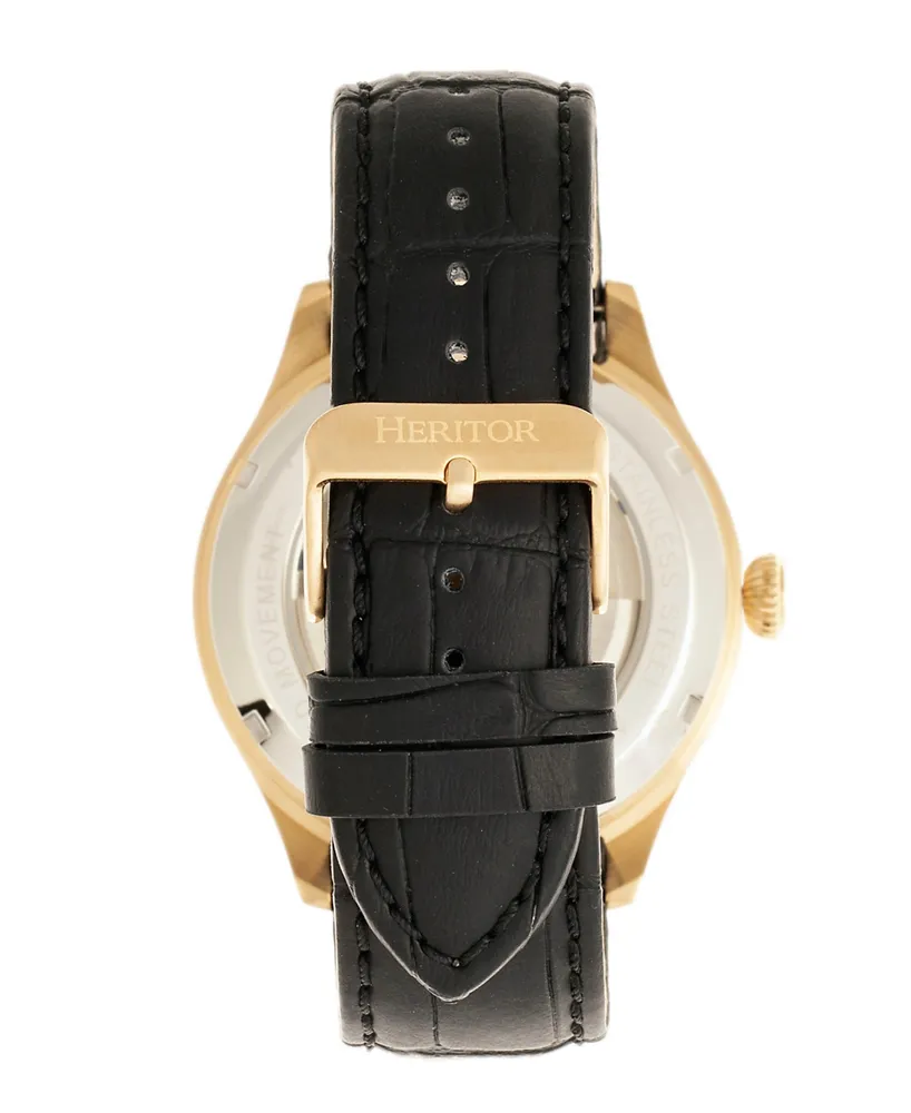 Heritor Automatic Gregory Gold Case, Genuine Black Leather Watch 45mm