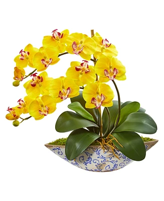 Nearly Natural Phalaenopsis Orchid Artificial Arrangement Vase