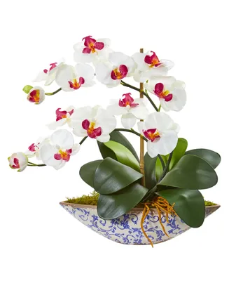 Nearly Natural Phalaenopsis Orchid Artificial Arrangement Vase