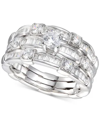Cubic Zirconia Triple Row Band Ring in Sterling Silver