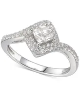 Cubic Zirconia Square Halo Ring Sterling Silver