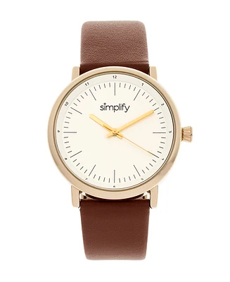 Simplify Quartz The 6200 White Dial, Genuine Brown Leather Watch 39mm