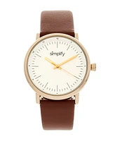 Simplify Quartz The 6200 White Dial, Genuine Brown Leather Watch 39mm
