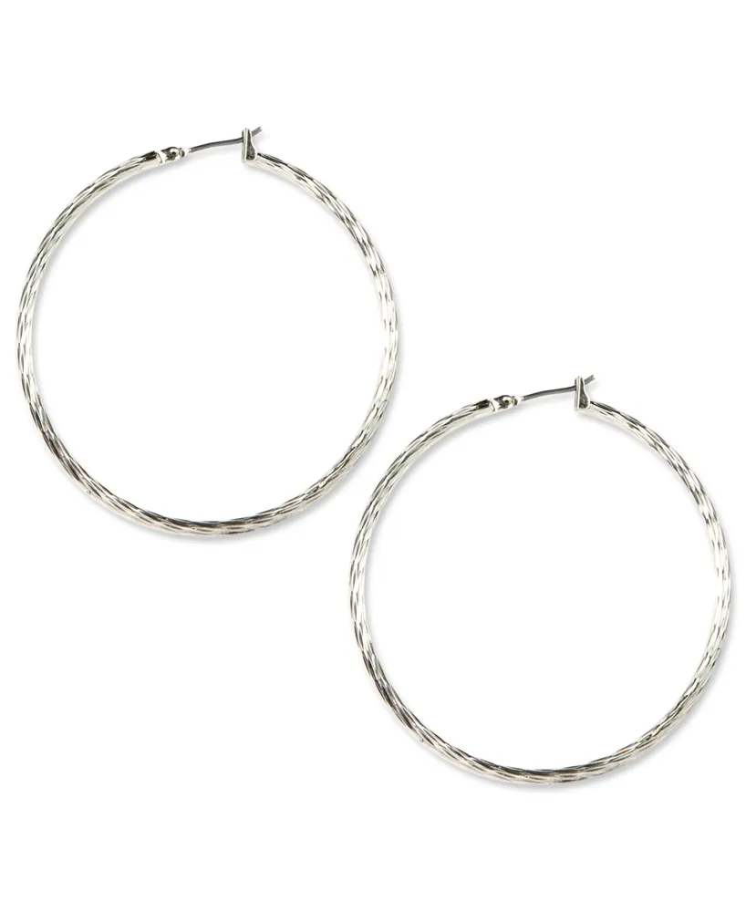 Anne Klein Silver-tone Textured Hoop Earrings, 2"