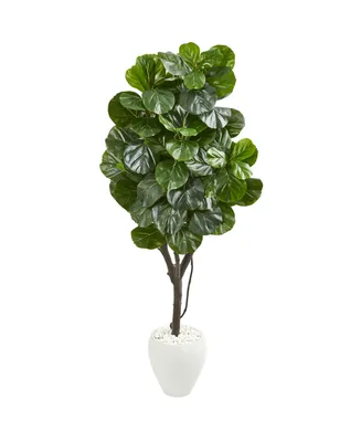 Nearly Natural 68" Fiddle Leaf Fig Artificial Tree in White Planter