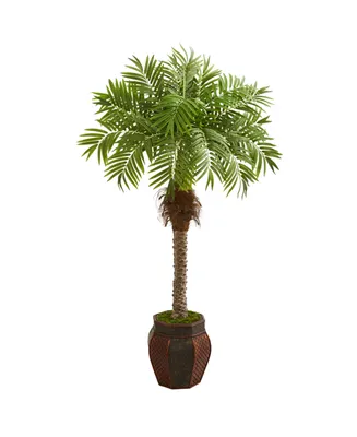Nearly Natural 62" Robellini Palm Artificial Tree in Decorative Planter