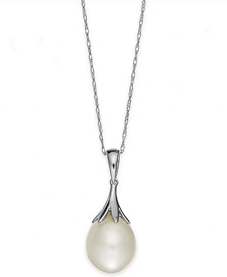 Cultured Freshwater Pearl (9mm) Claw Pendant Necklace 18" 14K Yellow Gold (Also available White or Rose Gold)