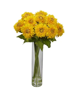Nearly Natural Sunflower w/Cylinder Silk Flower Arrangement