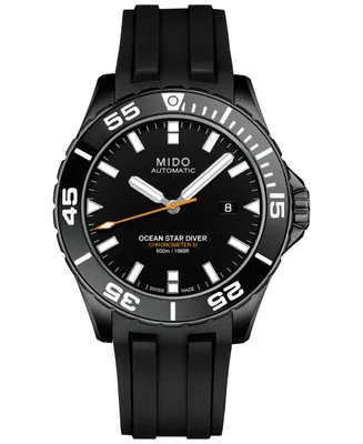 Mido Men's Swiss Automatic Chronometer Ocean Star Diver 600 Black Rubber Strap Watch 43.5mm