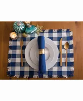 Navy Heavyweight Check Fringed Placemat Set of 6