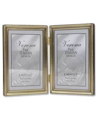 Lawrence Frames Antique Brass Hinged Double Picture Frame - Bead Border Design