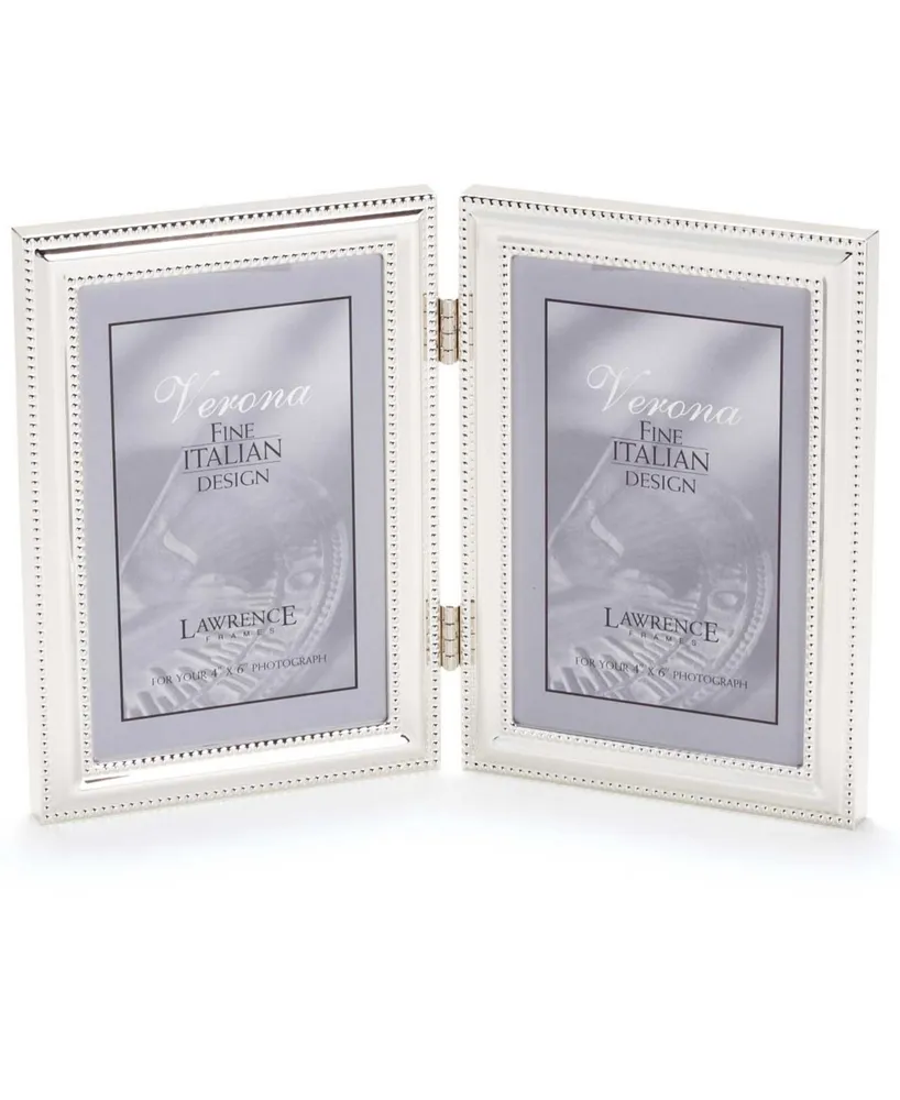 Lawrence Frames Hinged Double Metal Picture Frame Silver-Plate with Delicate Beading