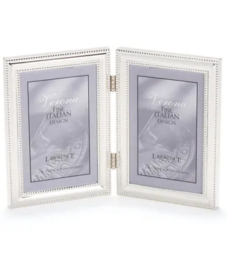 Lawrence Frames Hinged Double Metal Picture Frame Silver-Plate with Delicate Beading - 4" x 6"