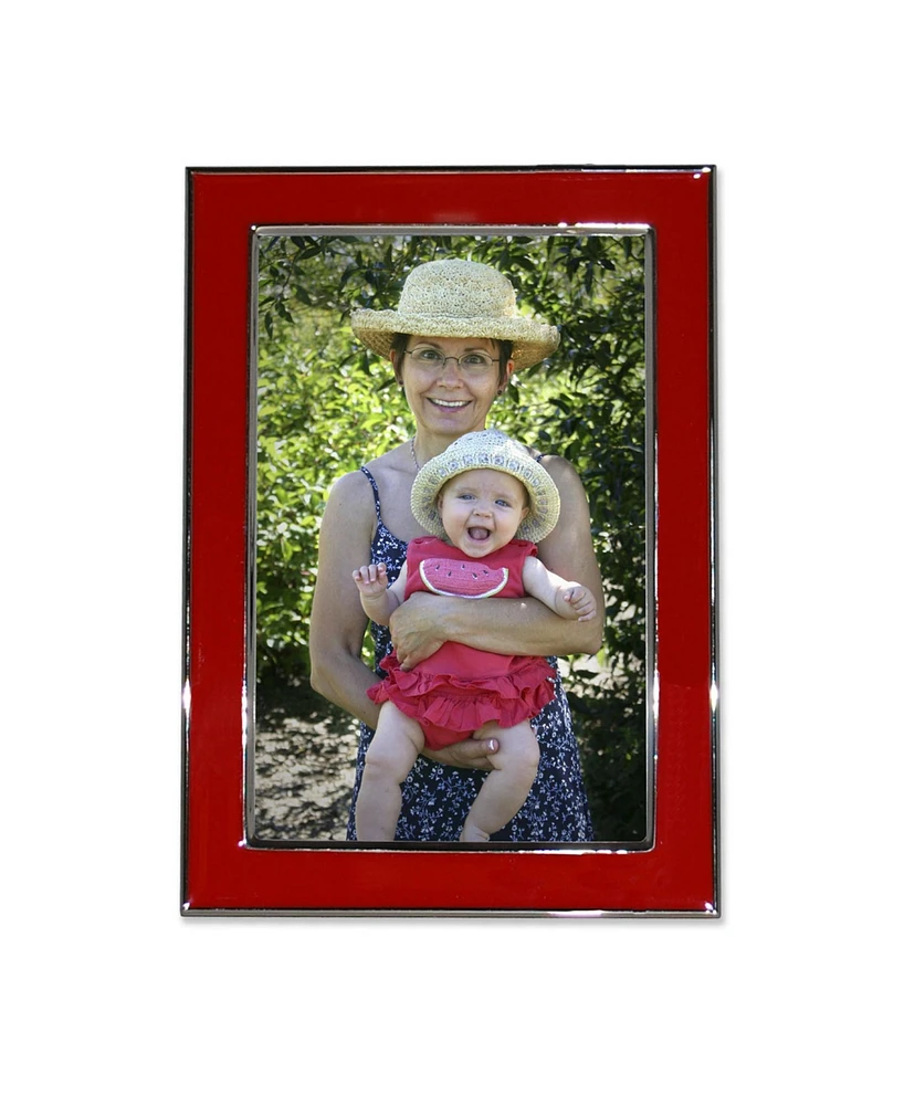 Lawrence Frames Silver Plated Metal with Red Enamel Picture Frame