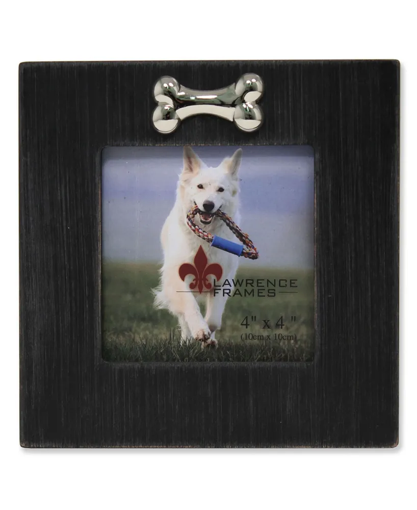 Lawrence Frames Black Wash Dog Frame with Bone Ornament - 4" x 4"