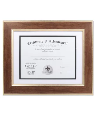Lawrence Frames Dual Use Walnut 11" x 14" Certificate Picture Frame with Double Bevel Cut Matting For Document - 8.5" x 11"