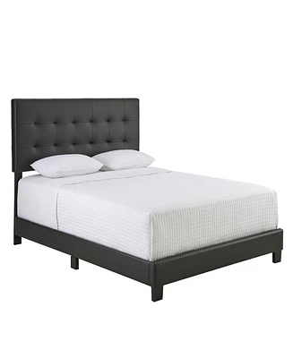 Ultima Roma Upholstered Tufted Faux Leather Platform Bed Frame with Bonus Base Wooden Slat System, Queen