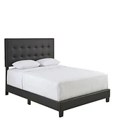 Ultima Roma Upholstered Tufted Faux Leather Platform Bed Frame with Bonus Base Wooden Slat System