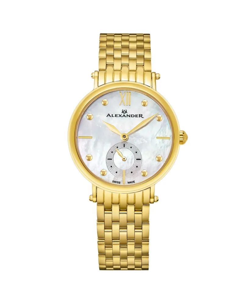 Alexander Watch A201B-02, Ladies Quartz Small-Second Watch with Yellow Gold Tone Stainless Steel Case on Yellow Gold Tone Stainless Steel Bracelet