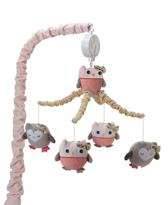 Lambs & Ivy Family Tree Pink/Gray/Tan Owl Musical Baby Crib Mobile