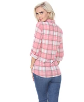 White Mark Women's Oakley Stretchy Plaid Top