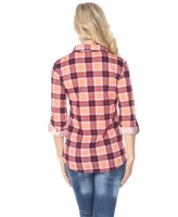 White Mark Women's Oakley Stretchy Plaid Top