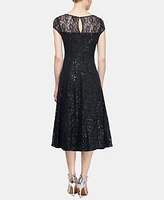 Sl Fashions Sequined Lace Midi Dress