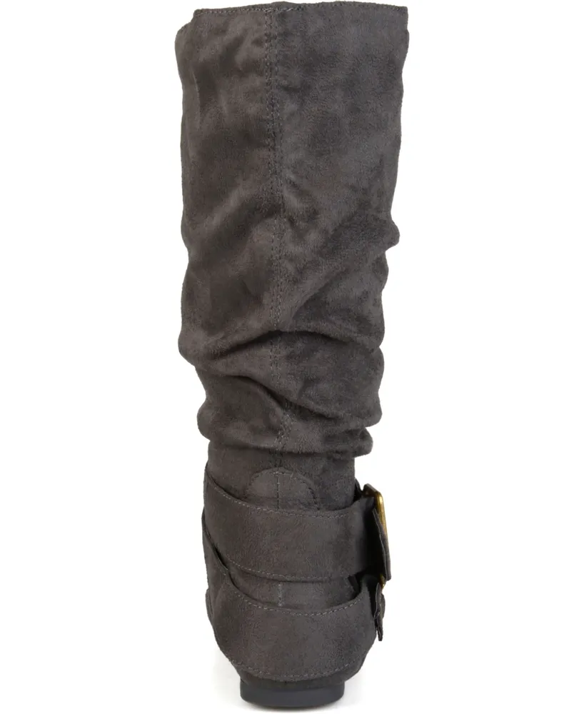 Journee Collection Women's Shelley Wide Calf Rouched Buckle Mid Shaft Boots