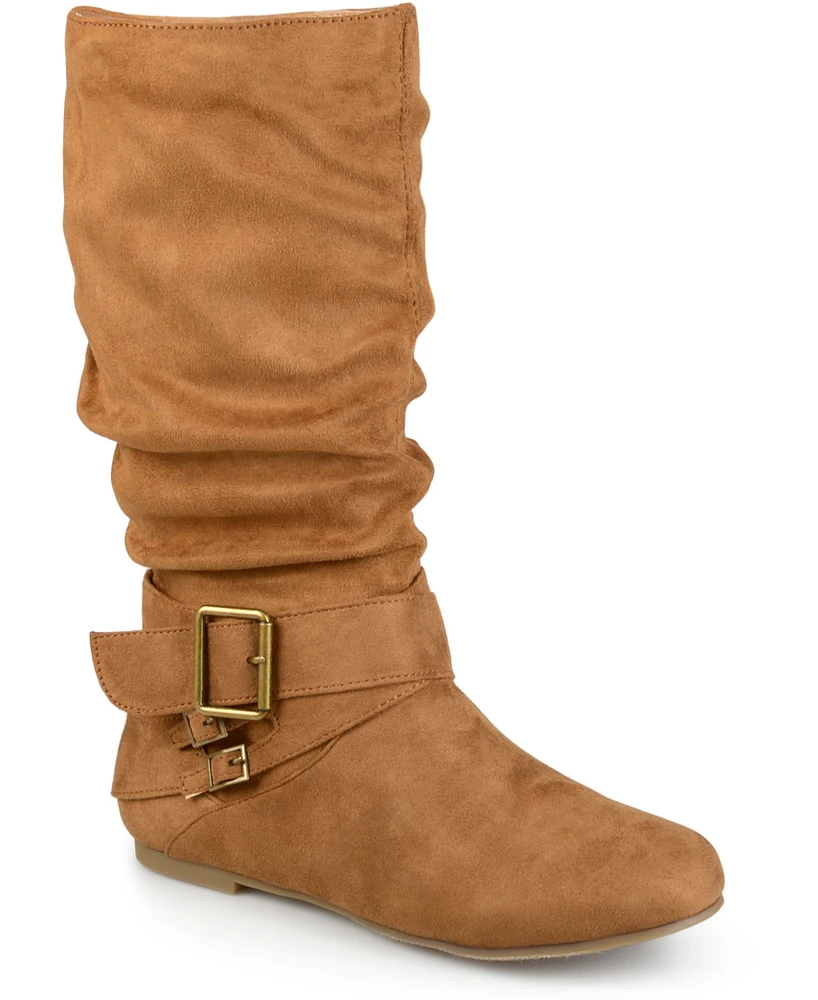 Journee Collection Women's Shelley Rouched Buckle Mid Shaft Boots