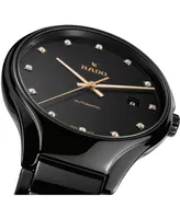 Rado Unisex Swiss Automatic True Diamond (1/8 ct. t.w.) Black Ceramic Bracelet Watch 40mm