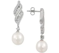 Arabella Cultured Freshwater Pearl (7mm) & Cubic Zirconia Drop Earrings in Sterling Silver, Created for Macy's