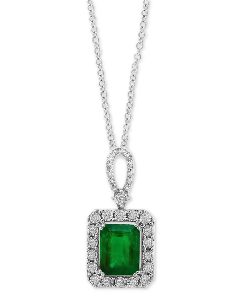 Effy Emerald (2-1/5 ct. t.w.) & Diamond (1/4 ct. t.w.) 18" Pendant Necklace in 14k White Gold (Also Available in 14k Yellow Gold)