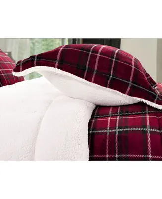 Elegant Comfort Plaid Micromink/Sherpa Reversible Down Alternative Microsuede 3 Pc Comforter Sets, King/California King