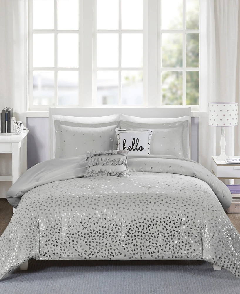 Closeout! Intelligent Design Zoey King/California King 5-Pc. Metallic Triangle Print Comforter Set