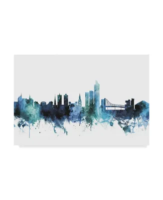 Michael Tompsett 'Oslo Norway Blue Teal Skyline' Canvas Art - 32" x 22"