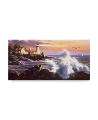 D. Rusty Rust 'Lighthouse Waves' Canvas Art - 12" x 24"