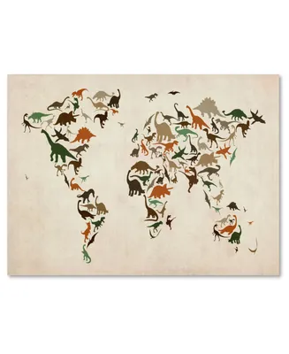 Michael Tompsett 'Dinosaur World Map 2' Canvas Art