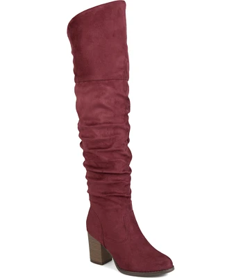 Journee Collection Women's Kaison Extra Wide Calf Stacked Heel Over The Knee Boots