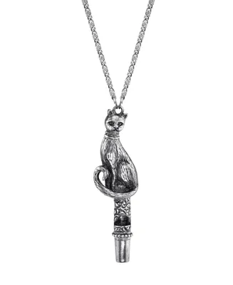 2028 Antiqued Pewter Cat Whistle Pendant Necklace 30"