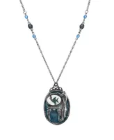 2028 Pewter Cat with Blue Enamel Fishbowl Beaded Necklace 30"