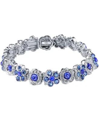 2028 Silver-Tone Blue Flower Stretch Bracelet