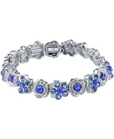 2028 Silver-Tone Blue Flower Stretch Bracelet