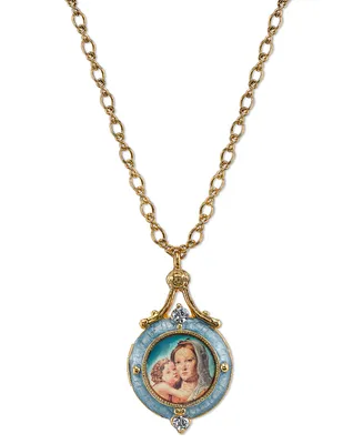 Symbols of Faith 14K Gold-Dipped Blue Enamel Mary and Child Locket Necklace 18"