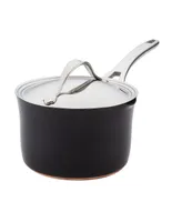 Anolon Nouvelle Copper Luxe Hard-Anodized Nonstick Straining Saucepan, 3.5-Quart, Onyx