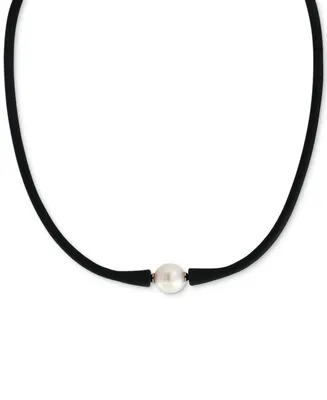Effy Cultured Freshwater Pearl (11mm) Black Silicone 14" Choker Necklace (Also available in Light Blue, Turquoise or Pink)