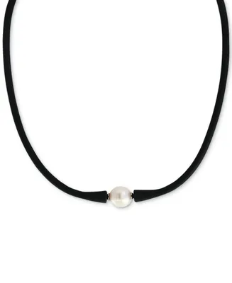 Effy Cultured Freshwater Pearl (11mm) Black Silicone 14" Choker Necklace (Also available Light Blue, Turquoise or Pink)