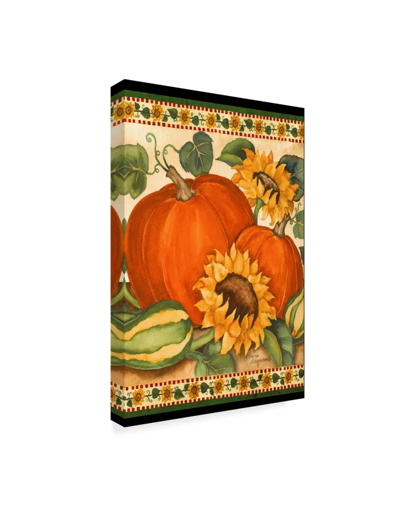 Laurie Korsgaden 'Two Pumpkins Sunflowers' Canvas Art - 22" x 32"