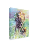 Michelle Faber 'Mother & Baby Elephant Rainbow Colors' Canvas Art - 14" x 19"