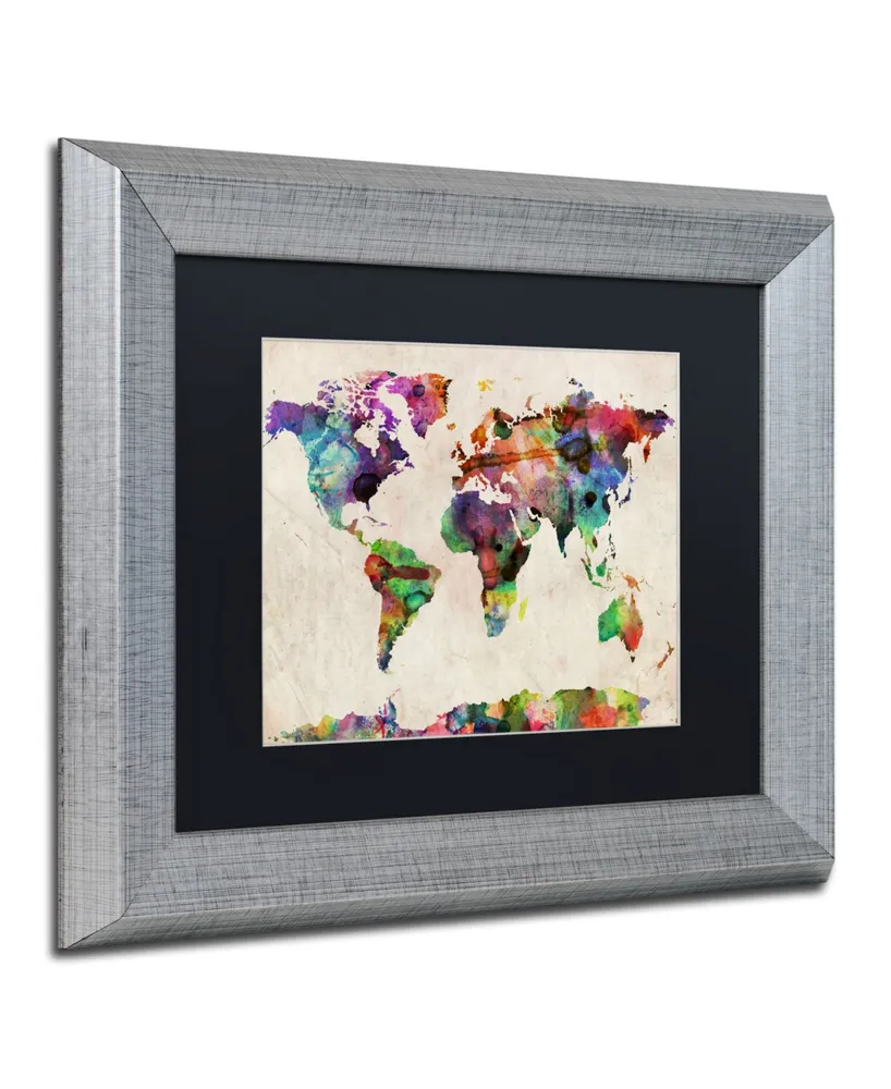 Michael Tompsett 'Urban Watercolor World Map' Matted Framed Art - 11" x 14"