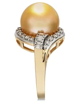 Cultured Golden South Sea Pearl (12mm) and Diamond (5/8 ct. t.w.) Ring in 14k Gold